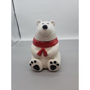 Christmas Scarf Polar Bear Cookie Jar